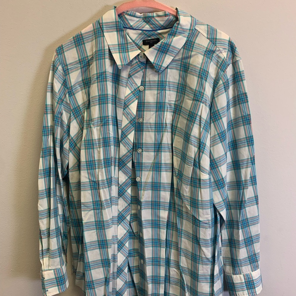 Talbots Blue and White Checkered Button Down Shirt